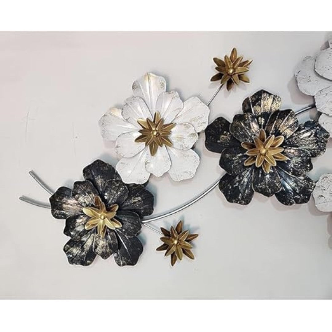 Luxury 3D Floral Metal Wall Art – Gold & Black-Blue Statement Decor - gold-finished metal wall art for living room wall - view 2 | Kraft Vision