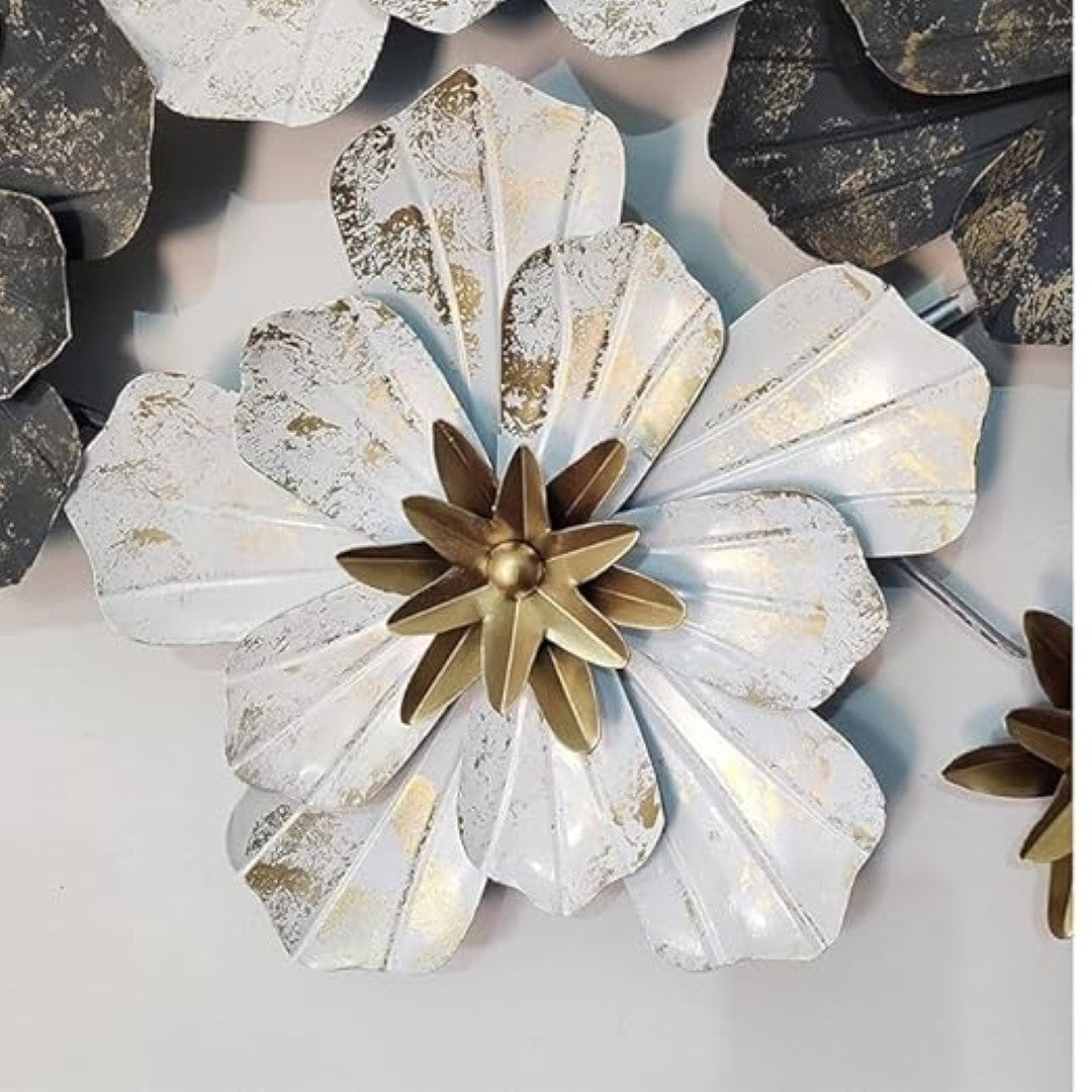 Luxury 3D Floral Metal Wall Art – Gold & Black-Blue Statement Decor - gold-finished metal wall art for living room wall - view 7 | Kraft Vision