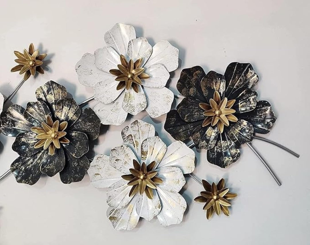 Luxury 3D Floral Metal Wall Art – Gold & Black-Blue Statement Decor - gold-finished metal wall art for living room wall - view 4 | Kraft Vision