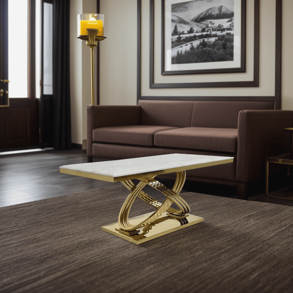 Luxury Marble Top Side Table with Golden Stainless Steel Base – Modern Accent Table - marble side table for living room - view 5 | Kraft Vision