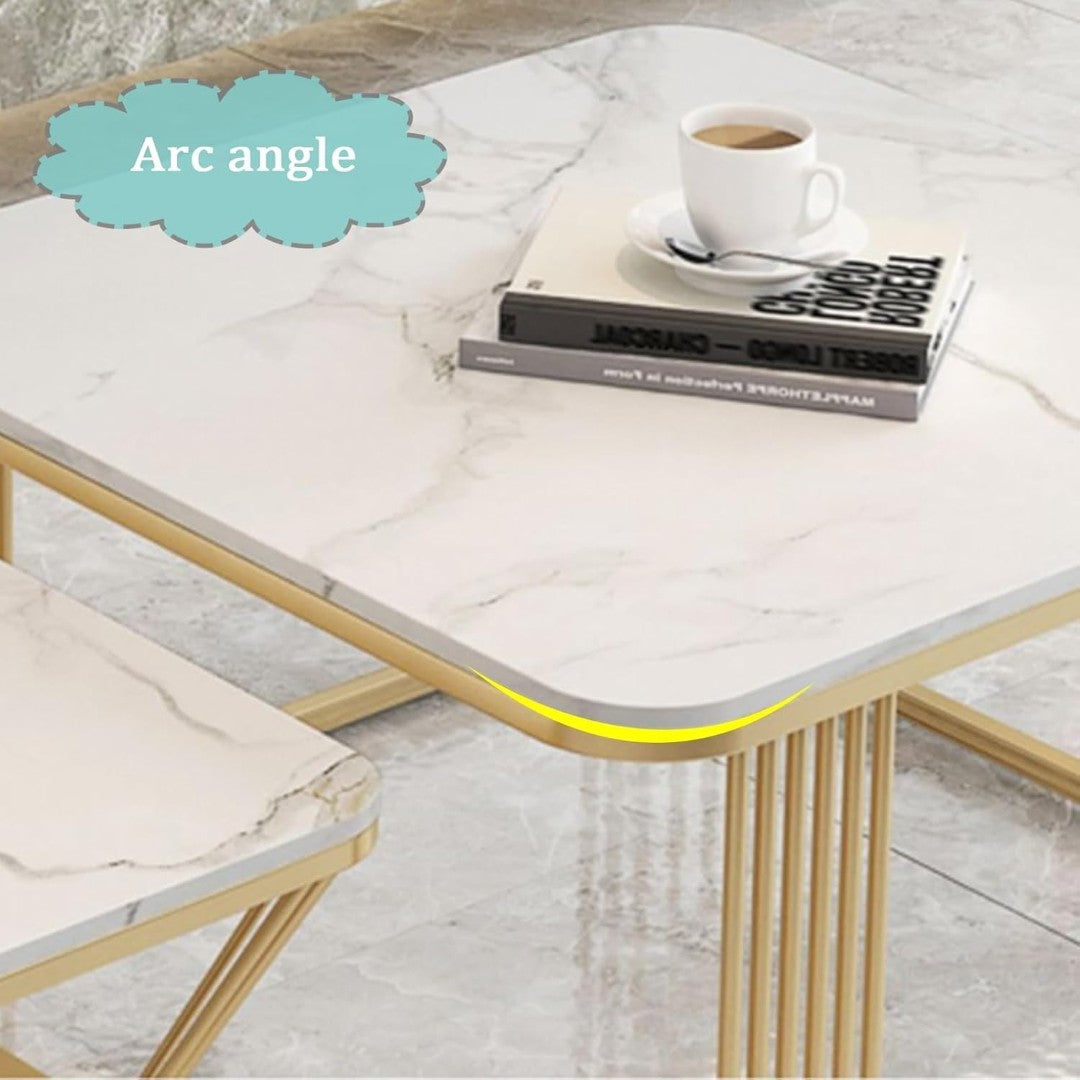 Luxury White Marble Square Coffee Table Set with Golden Frame (2 Pieces) - marble center table for living room - view 2 | Kraft Vision