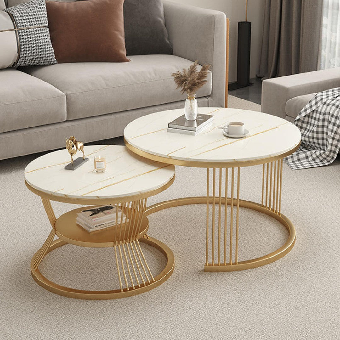 Luxury Black Marble Coffee Table Set with Golden Base – Modern Living Room - marble center table for living room - view 2 | Kraft Vision