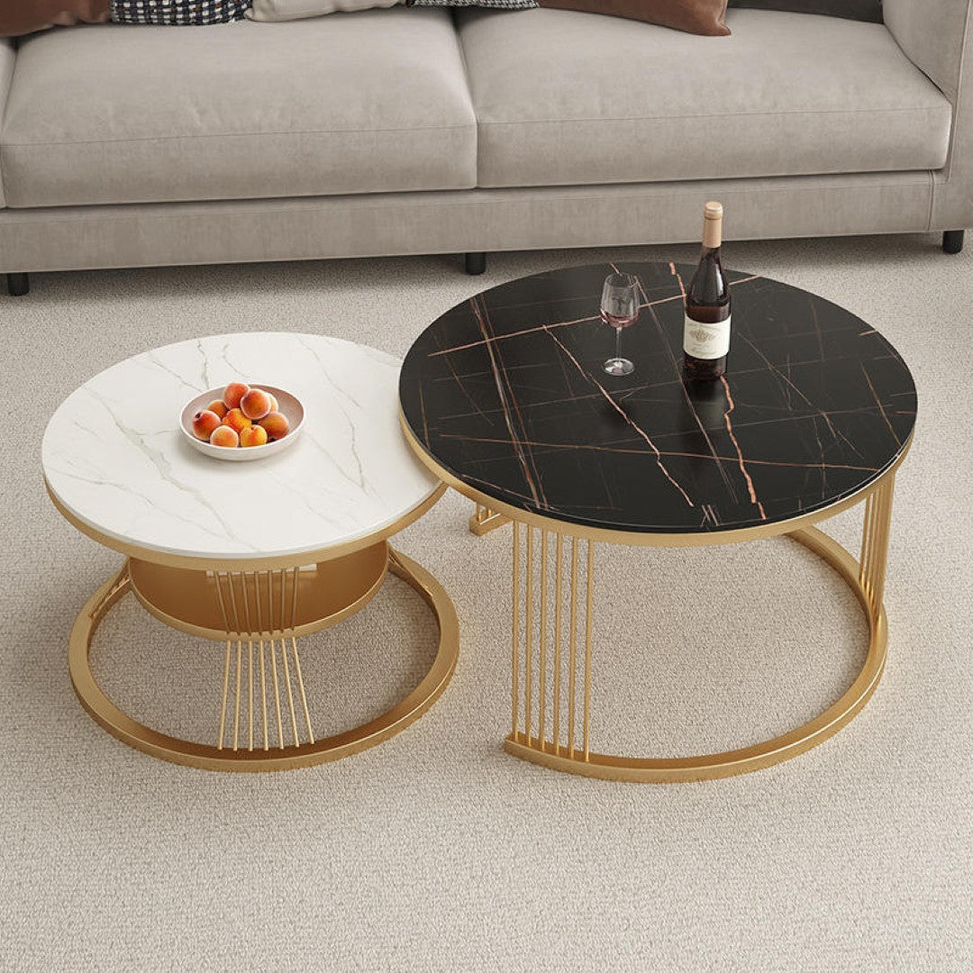 Luxury Black Marble Coffee Table Set with Golden Base – Modern Living Room - marble center table for living room - view 3 | Kraft Vision