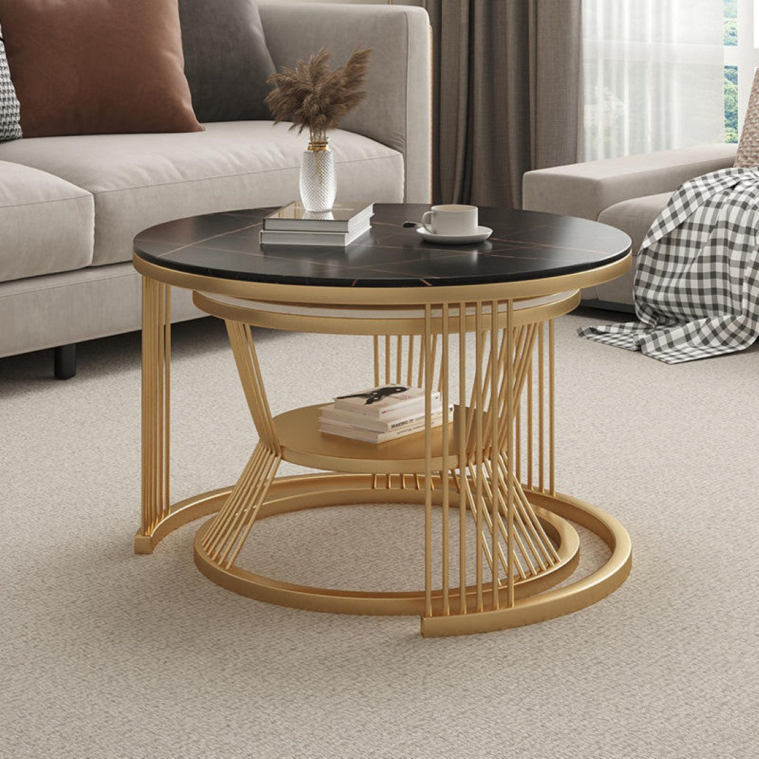 Luxury Black Marble Coffee Table Set with Golden Base – Modern Living Room - marble center table for living room - view 4 | Kraft Vision