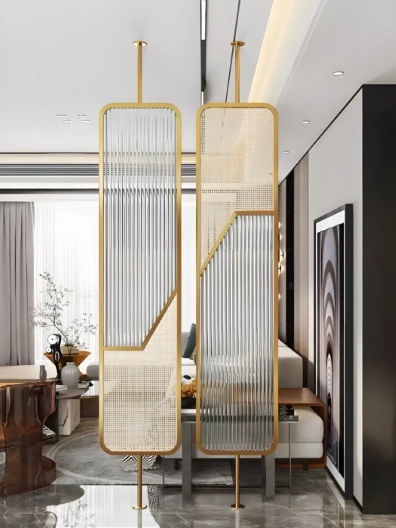 Luxury Fusion Partition – Ribbed Glass & Rattan Cane Design - glass Room Divider for living room - view 5 | Kraft Vision