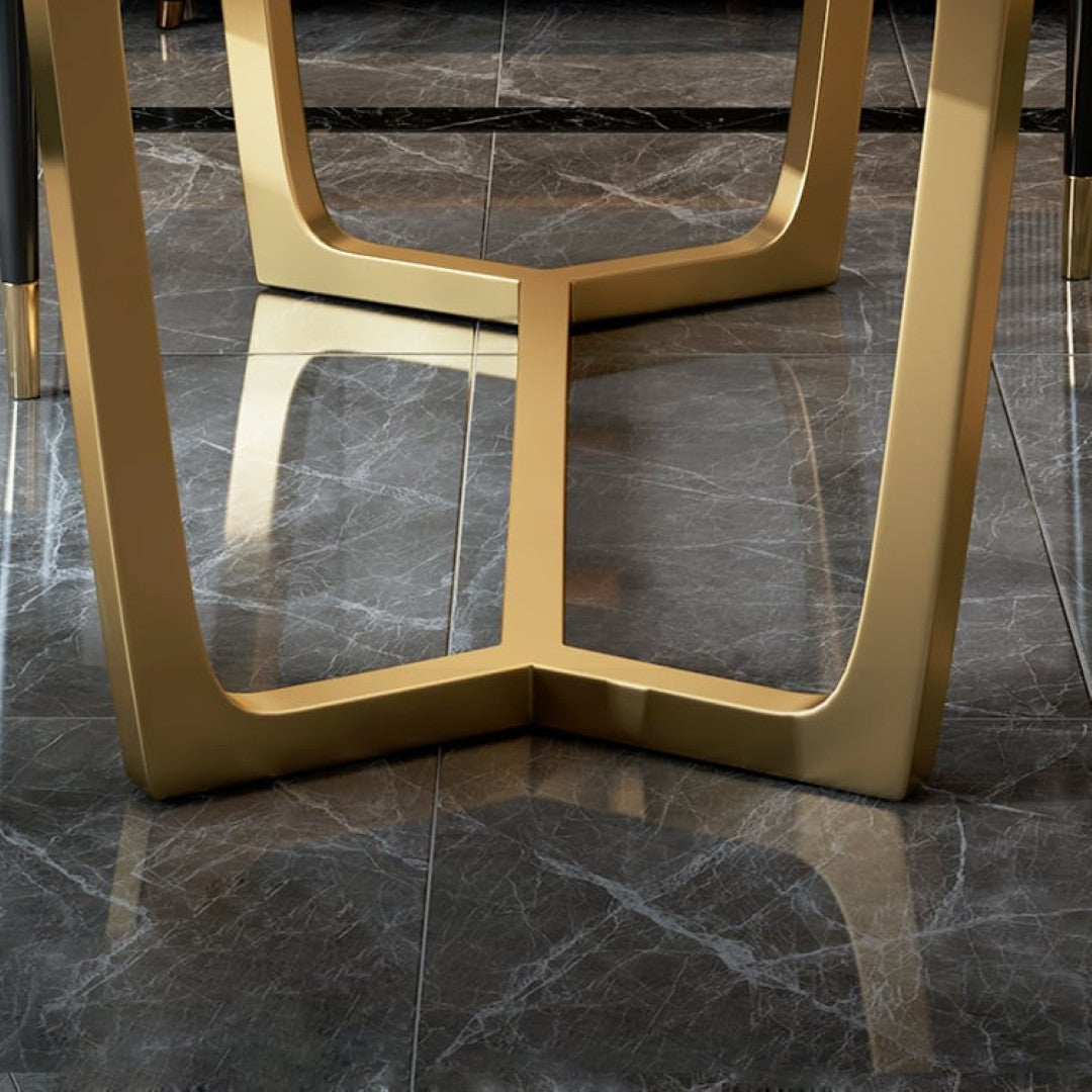 Luxury Marble Dining Table with Gold Stainless Steel Base & Upholstered Chairs - marble dining table for dining room - view 5 | Kraft Vision