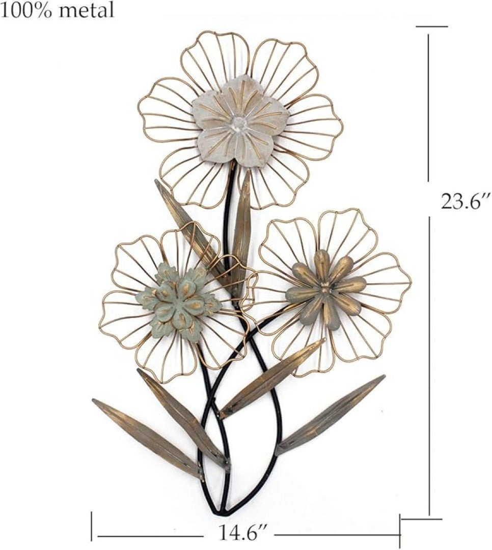 Metal Floral Wire Frame Wall Art – Elegant Flower Design - metal wall art for living room wall - view 2 | Kraft Vision