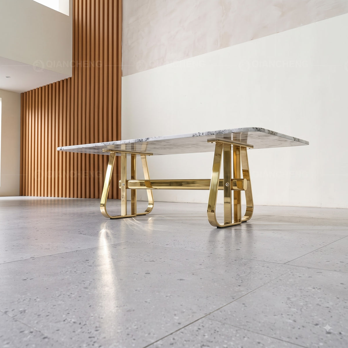 Modern White Marble Dining Table with Luxury Gold Metal Base