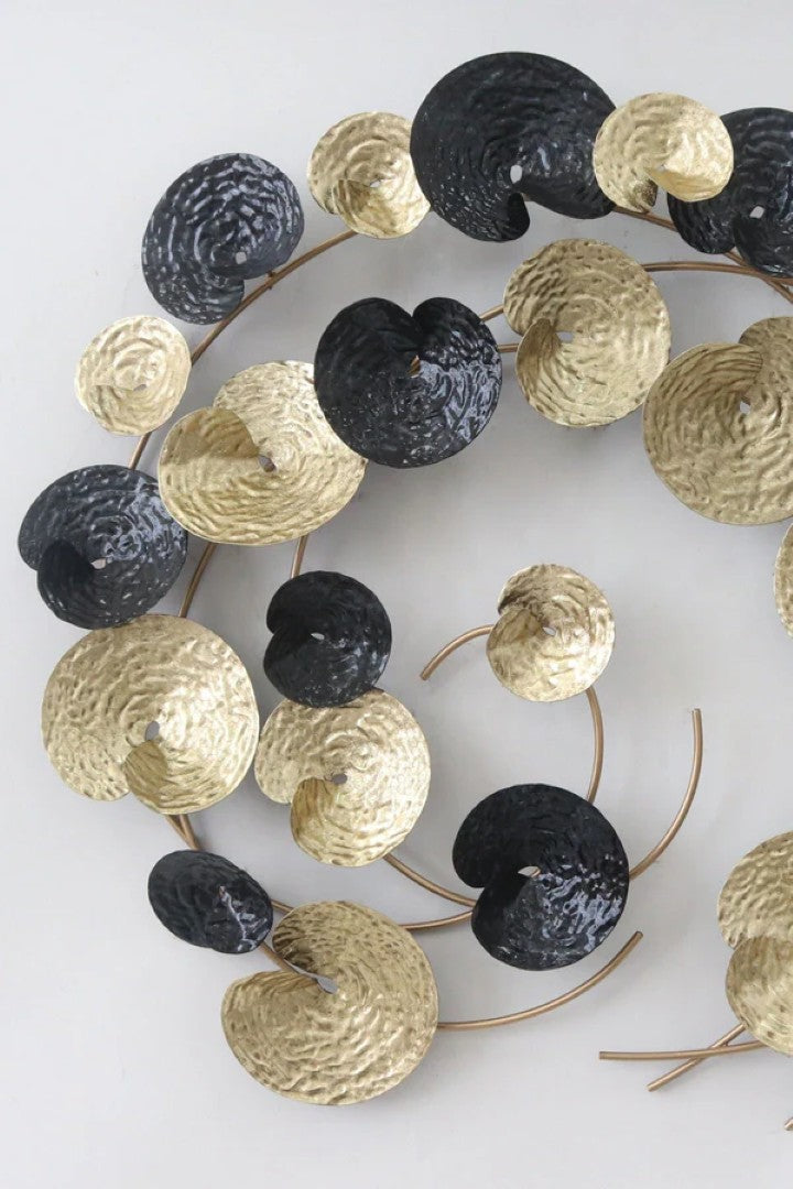 Modern Abstract Metal Wall Art – Black & Gold Circular Design - gold-finished metal wall art for living room wall - view 6 | Kraft Vision