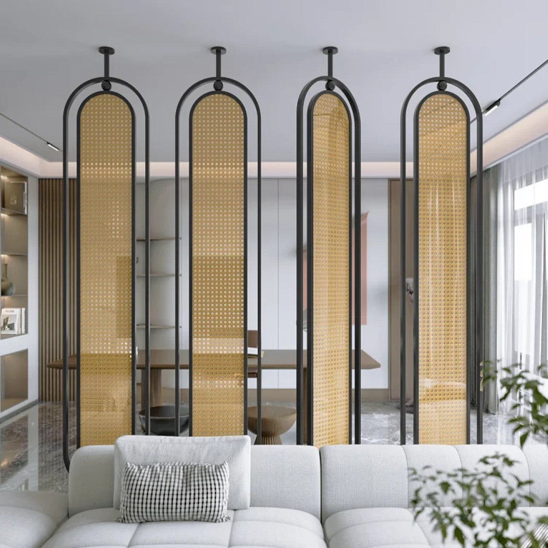 Modern Black Frame Rattan Weave Partition - handcrafted Room Divider for living room - view 2 | Kraft Vision
