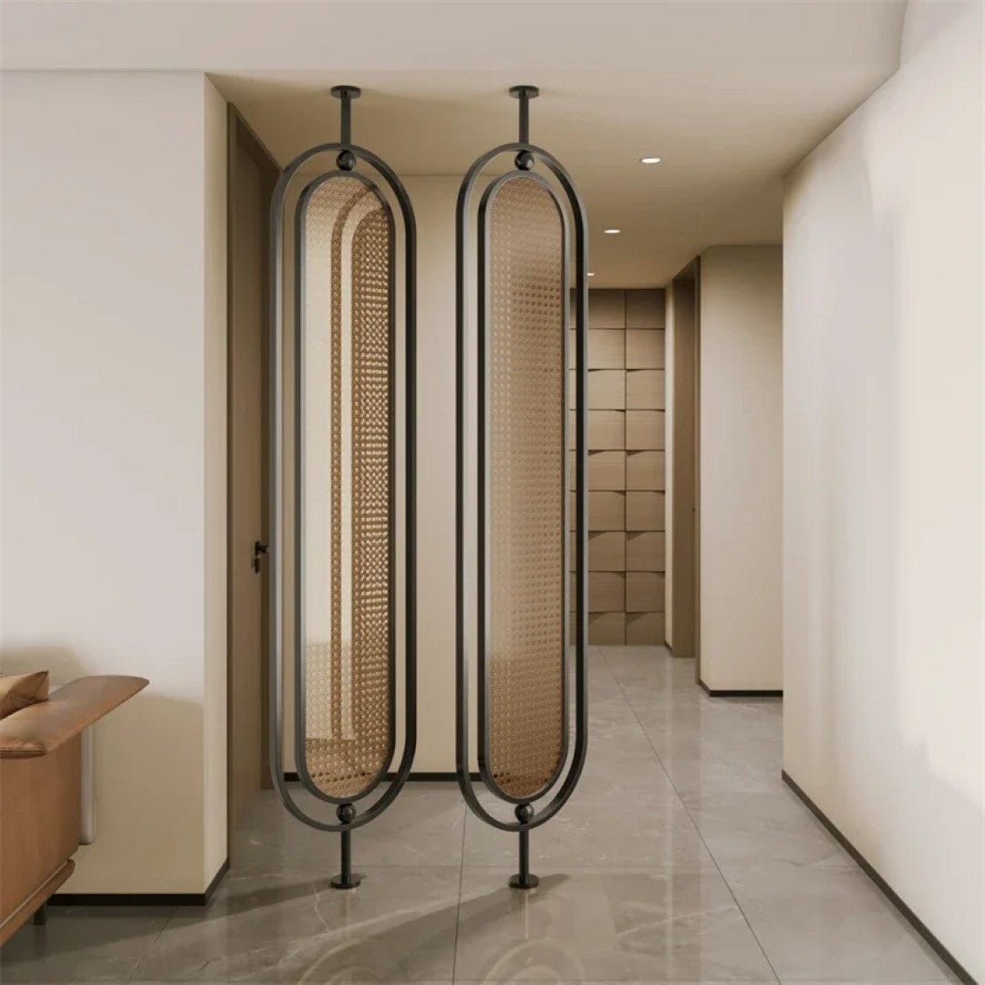 Modern Black Frame Rattan Weave Partition - handcrafted Room Divider for living room - view 3 | Kraft Vision