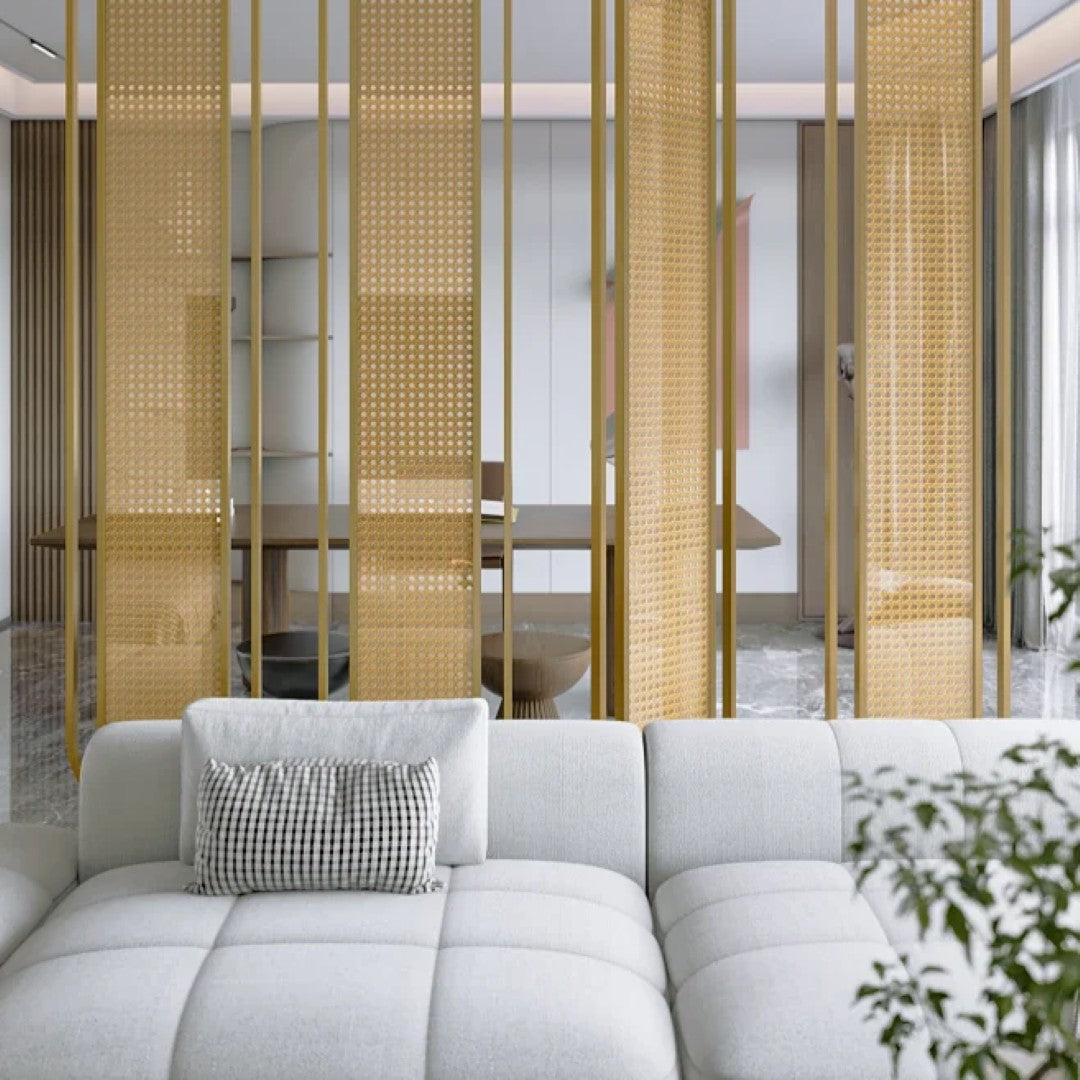 Modern Black Frame Rattan Weave Partition - handcrafted Room Divider for living room - view 6 | Kraft Vision