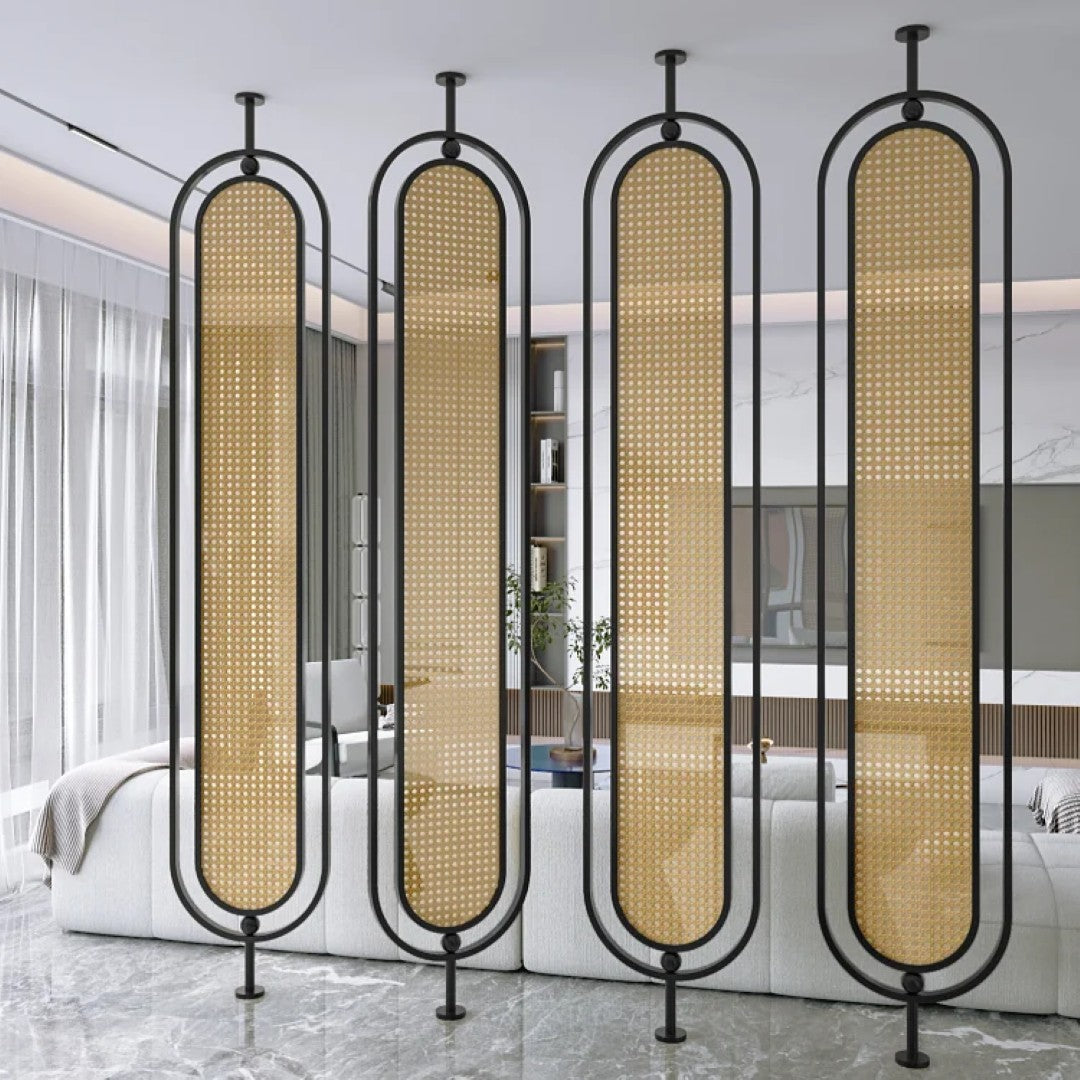 Modern Black Frame Rattan Weave Partition - handcrafted Room Divider for living room - view 7 | Kraft Vision
