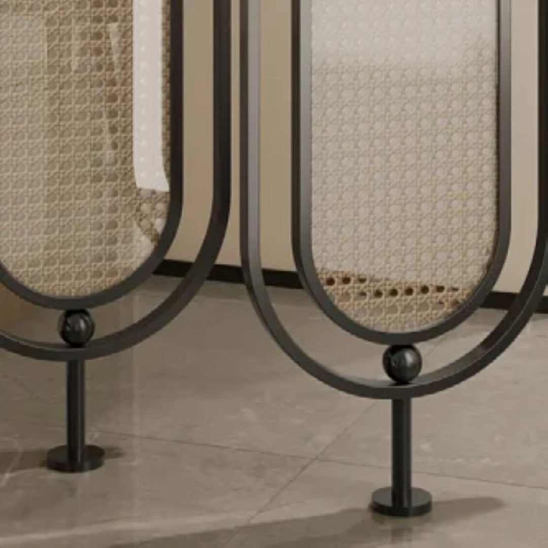 Modern Black Frame Rattan Weave Partition - handcrafted Room Divider for living room - view 9 | Kraft Vision