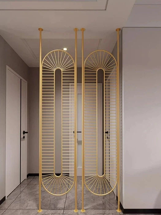Modern Gold Geometric Partition – Radiating Oval Design - gold-finished metal Room Divider for living room - view 2 | Kraft Vision