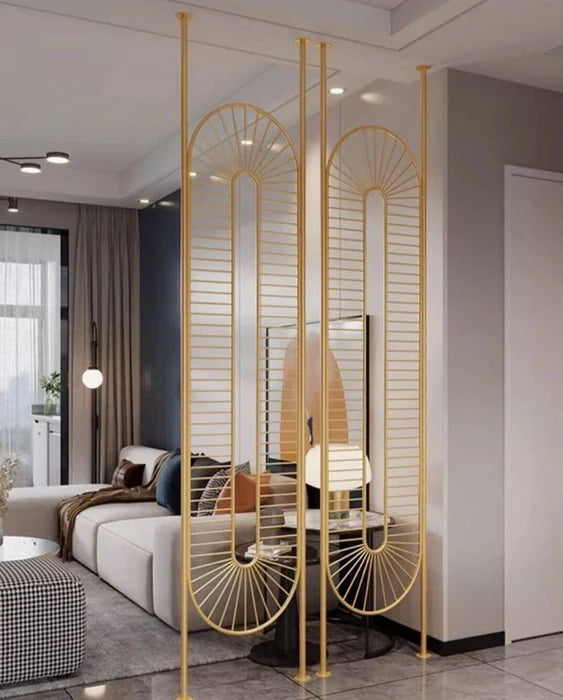 Modern Gold Geometric Partition – Radiating Oval Design - gold-finished metal Room Divider for living room - view 3 | Kraft Vision