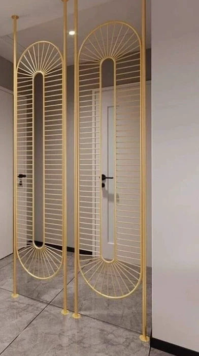 Modern Gold Geometric Partition – Radiating Oval Design - gold-finished metal Room Divider for living room - view 4 | Kraft Vision