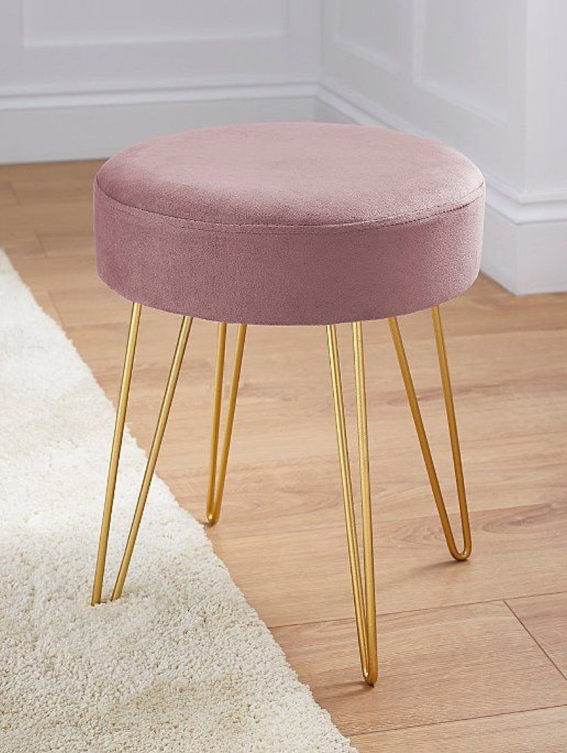 Chic Pink Velvet Stool with Gold Legs - gold-finished metal furniture for modern Indian home - view 2 | Kraft Vision