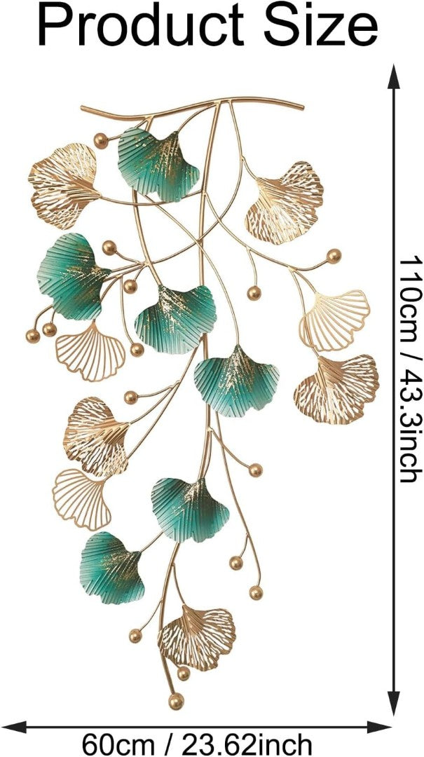 Ginkgo Leaf Metal Wall Art – Green & Gold Hanging Décor - gold-finished metal wall art for living room wall - view 4 | Kraft Vision