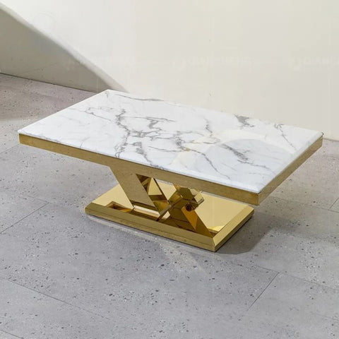 Kraftvision Glossy Finish Marble Top Centre Table"