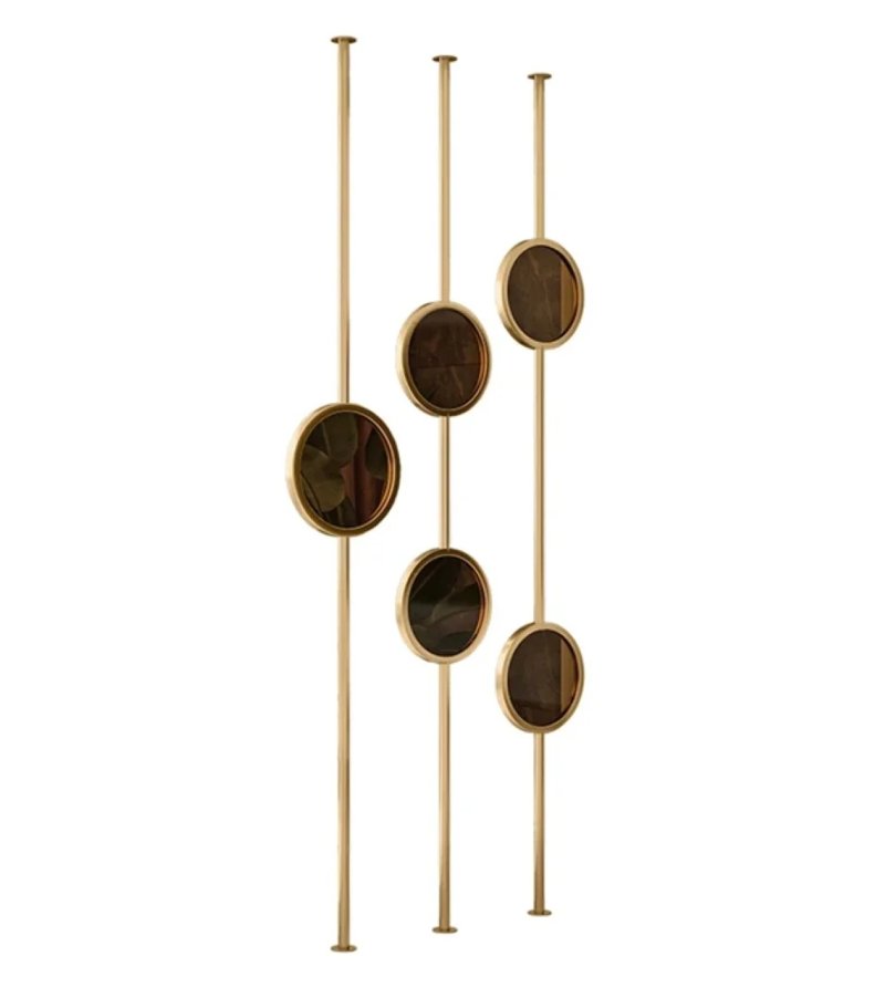 Luxury Gold Frame Circular Mirror Partition – Art Deco Style - gold-finished metal Room Divider for entryway or bedroom - view 4 | Kraft Vision