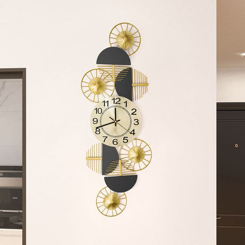 Rectangle Designer Wall Clock With Gold Plated
