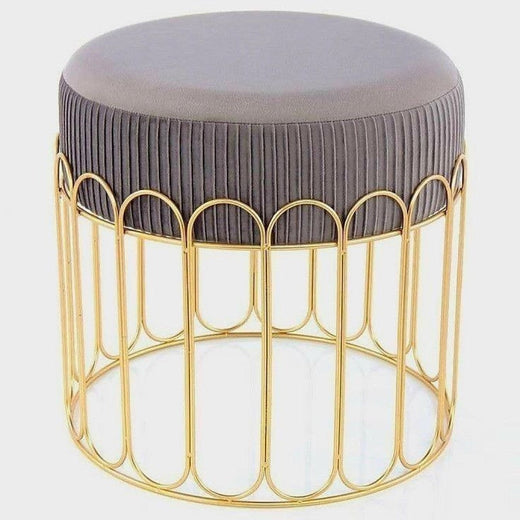 Elegant Gold-Framed Round Ottoman Stool - gold-finished metal furniture for living room | Kraft Vision
