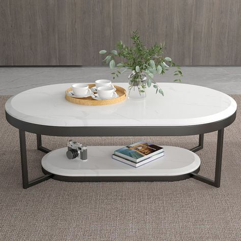 Black Half Round Centre Table With White Marble Top