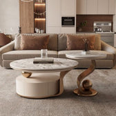 Elegant Marble-Top Coffee Table Set with Curved Design - marble furniture for living room | Kraft Vision