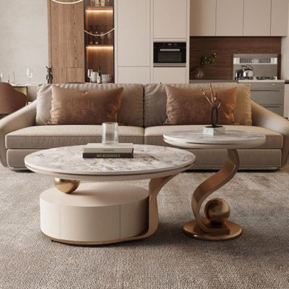 Elegant Marble-Top Coffee Table Set with Curved Design
