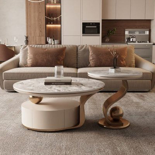 Elegant Marble-Top Coffee Table Set with Curved Design - marble furniture for living room | Kraft Vision