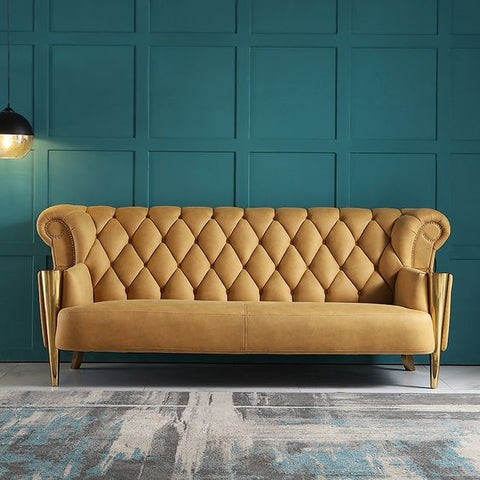 Luxury Golden Brown Sofa With Gold Plated Arms