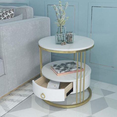 SIDE TABLE WITH SELVES  AND GOLD COATED
