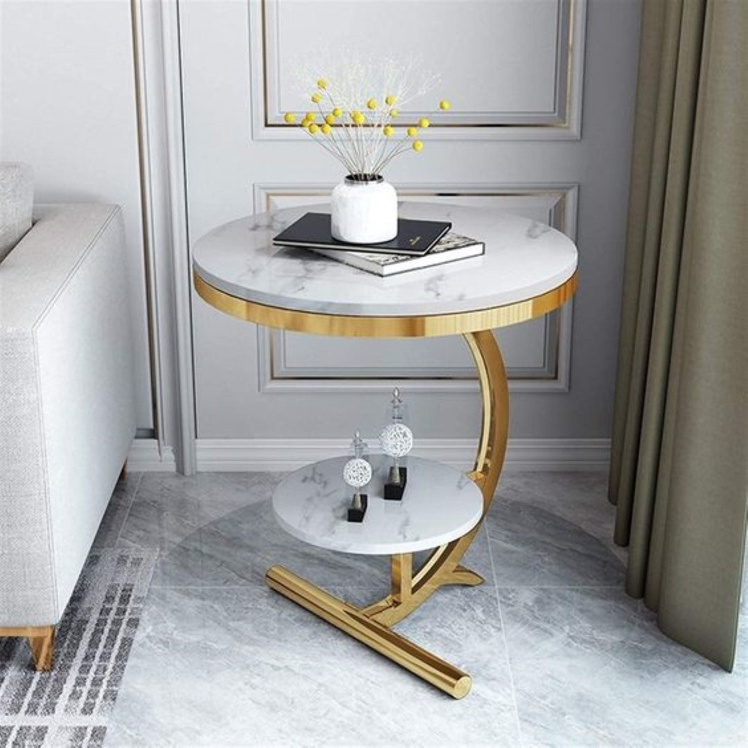 C SHAPE DOUBLE TOP SIDE TABLE WITH SATWARIO MARBLE