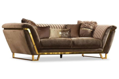 Luxury Brown V Shape Sofa  Design With Gold Plated Legs