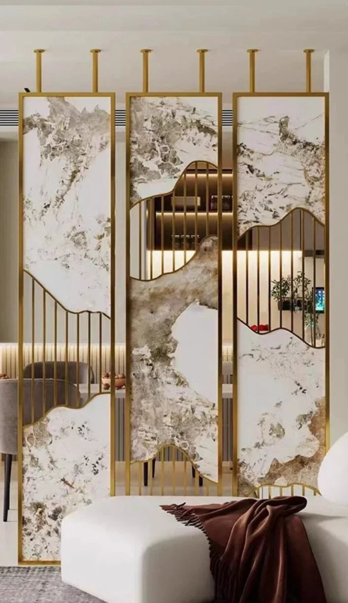 Luxury Marble Metal Partition Design for Living Room
