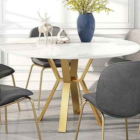 ROUND BRUSH GOLD DINING SET WITH 6 CHAIRS