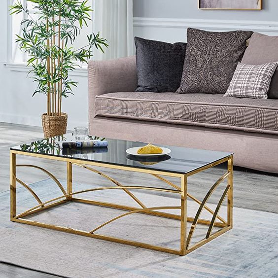 Rectangle Gold Plated Centre Table With Glass Top