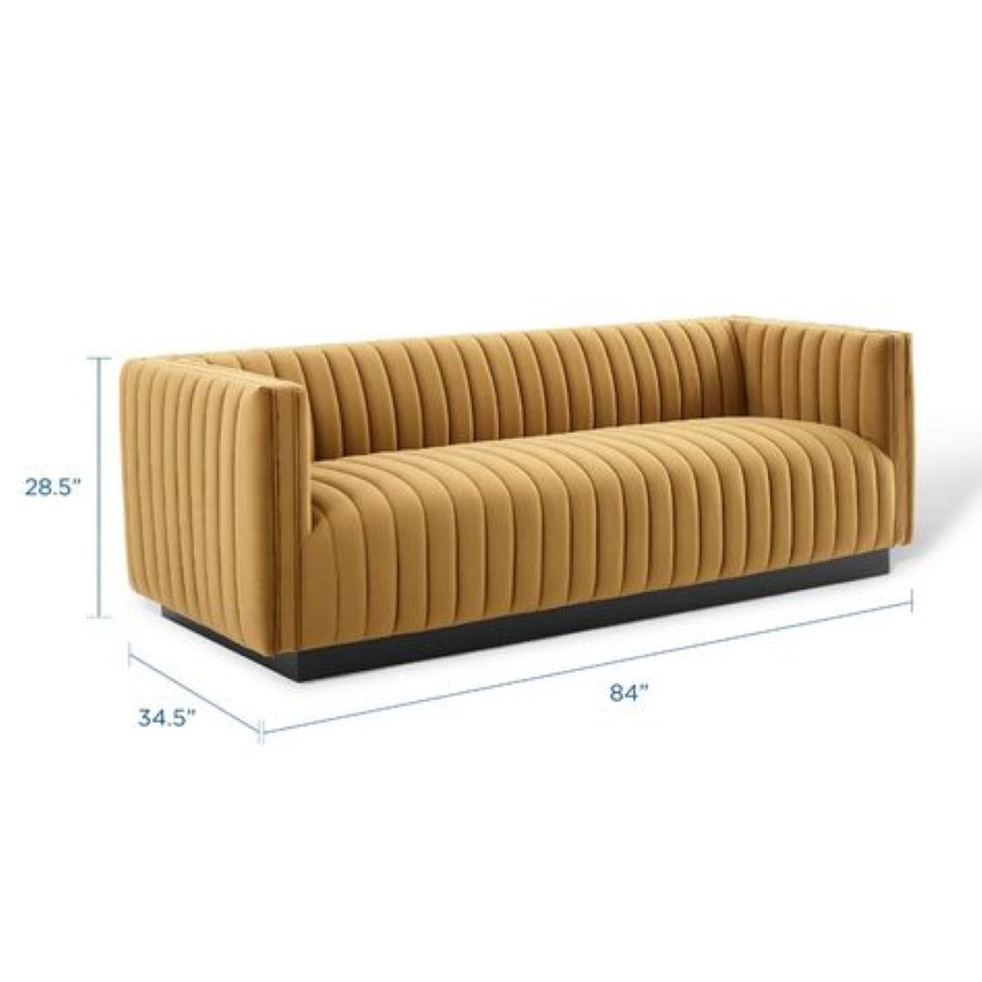 Simple Stiched Lines Yellow Sofa With High Density Foam  Base