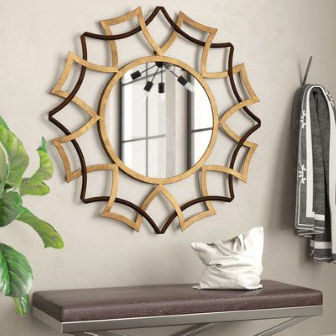Curved Design Wall Mirror With Gold And Black Finish Shade