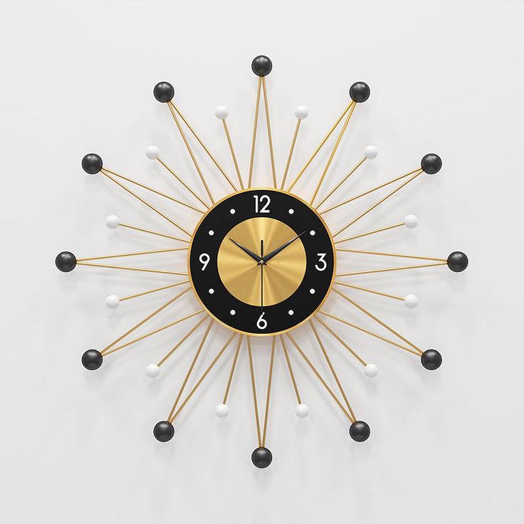 Gold And Black Round Shape Wall clock With Small Balls