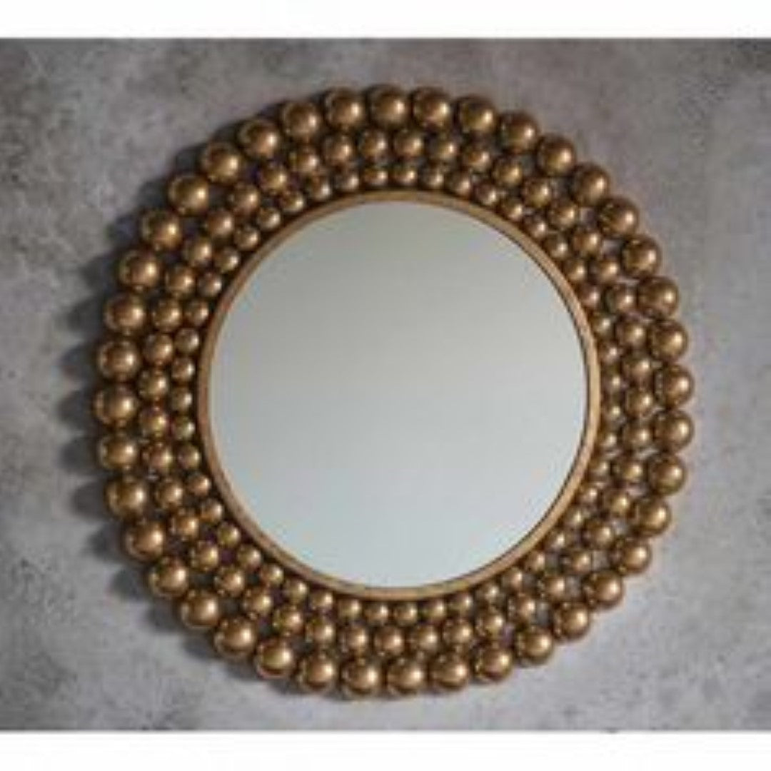 Metal Balls Design Wall Mirror With Antic Gold Finish