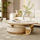 Elegant Oval Marble-Top Coffee Table with Golden Accents - marble furniture for living room | Kraft Vision