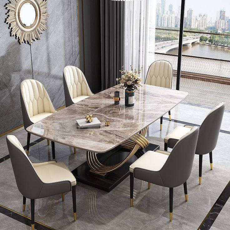 LUXURY DINING SET WITH CHAIRS AND MARBLE TOP