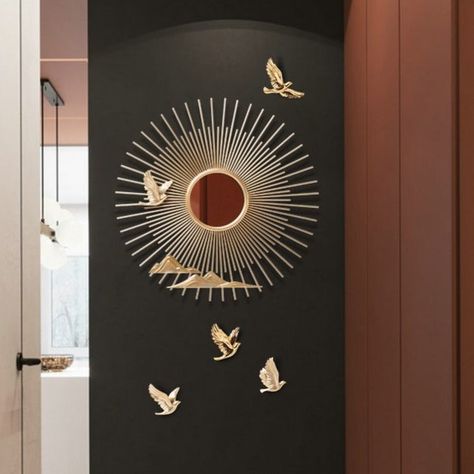 Round Sun Birds Design Wall Mirror