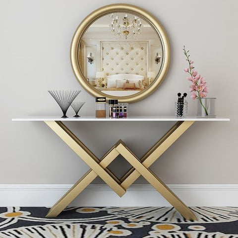 CROSE SHAPE FOYER TABLE WITH MARBLE TOP