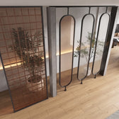 Luxury Black Frame Room Divider with Bronze & Textured Glass Panels – Modern Designer Partition | Kraft Vision