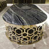 Luxury Black Marble Coffee Table with Golden Geometric Metal Base - marble center table for living room - view 2 | Kraft Vision