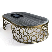 Luxury Black Marble Coffee Table with Golden Geometric Metal Base - marble center table for living room - view 4 | Kraft Vision