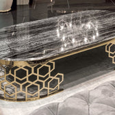 Luxury Black Marble Coffee Table with Golden Geometric Metal Base - marble center table for living room - view 5 | Kraft Vision